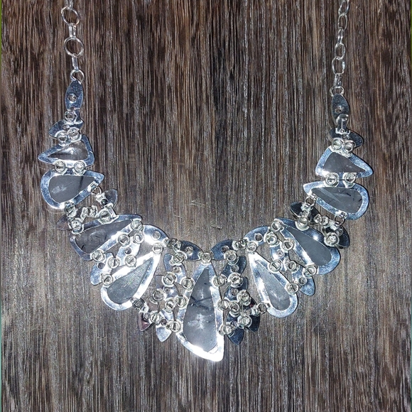 Black Rutile Quartz and White Topaz Statement Necklace - Picture 3 of 5